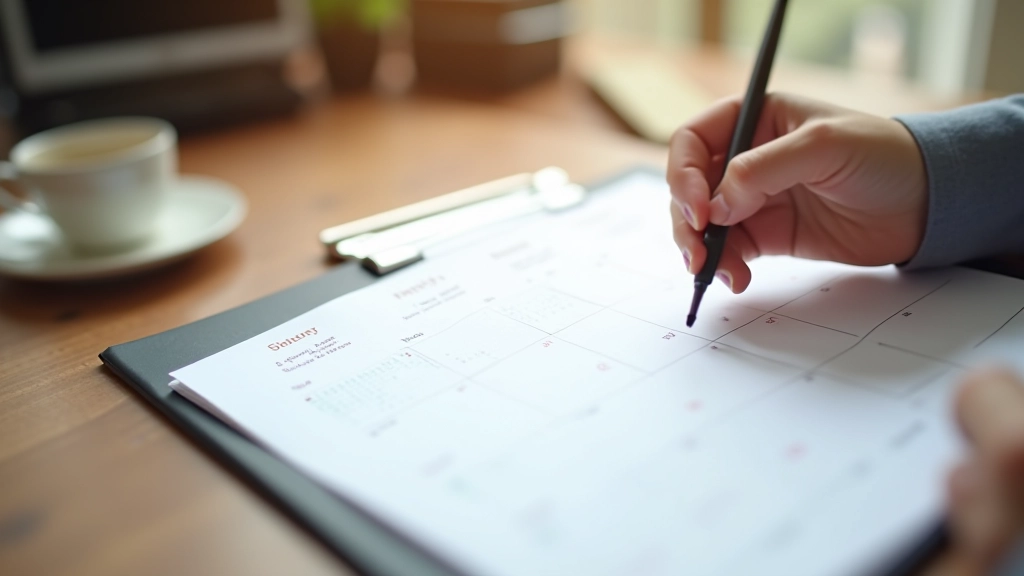 Kalender mit markierten Terminen und Bankkonten, Zeitplanung