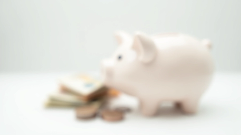 Sparschwein aus Keramik neben Stapel von Geldscheinen und Münzen auf weißem Hintergrund