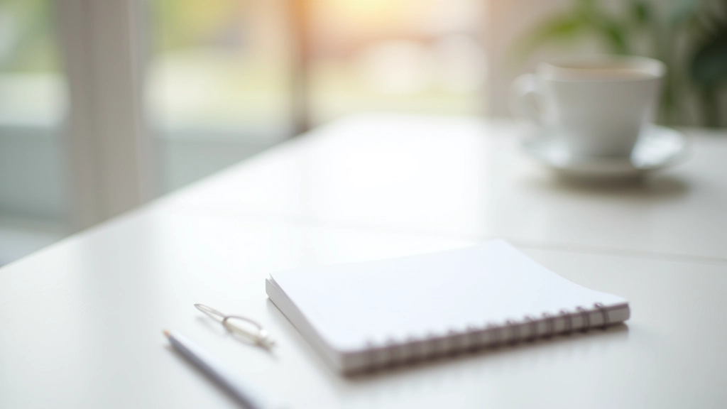 Notebook mit Notizen zum Sparen, Stift und Tasse auf Tisch