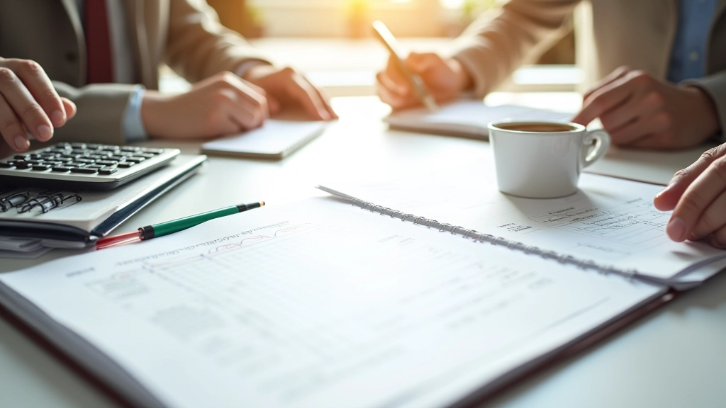 Schreibtisch mit Finanzunterlagen, Taschenrechner und Notizblock zur Planung der Notgroschen-Strategie